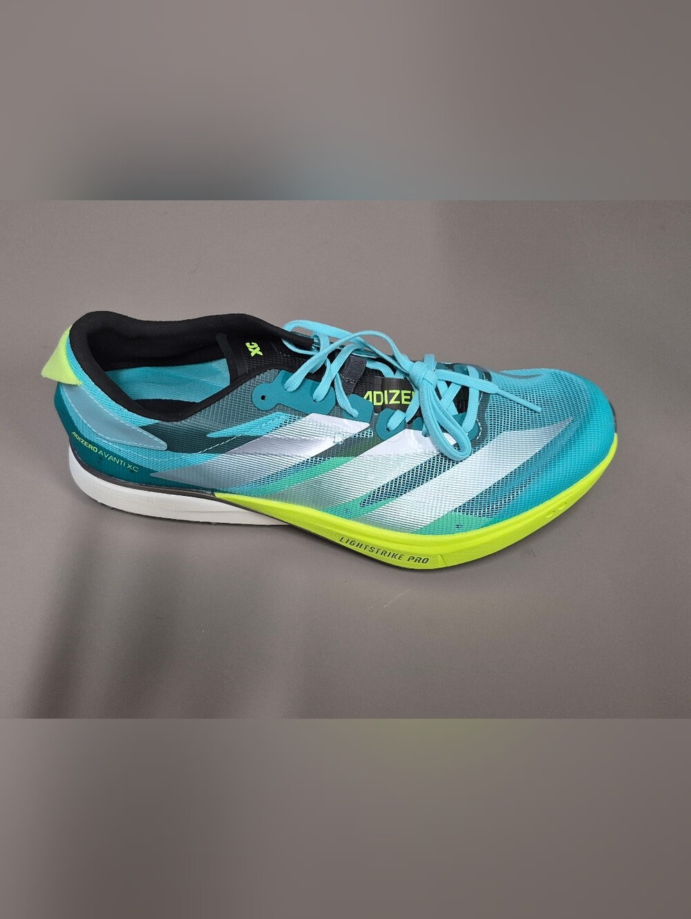 Adidas Unisex Adizero Avanti XC Spikes, Flash Aqua/Zero Met/ Lucid Lemon - Picture 6 of 14